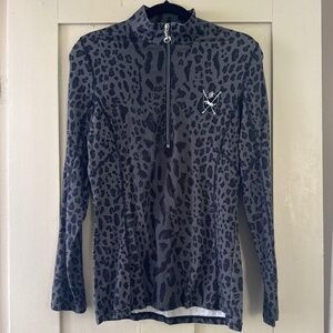 Goode Rider Leopard Print Quarter Zip Riding Top • Gray/Black • Size Large